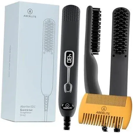 Aberlite EDC - Men's Professional Heated Beard Straightening Brush and Grooming Tool (for 0.5 inch plus Beards) (Black)