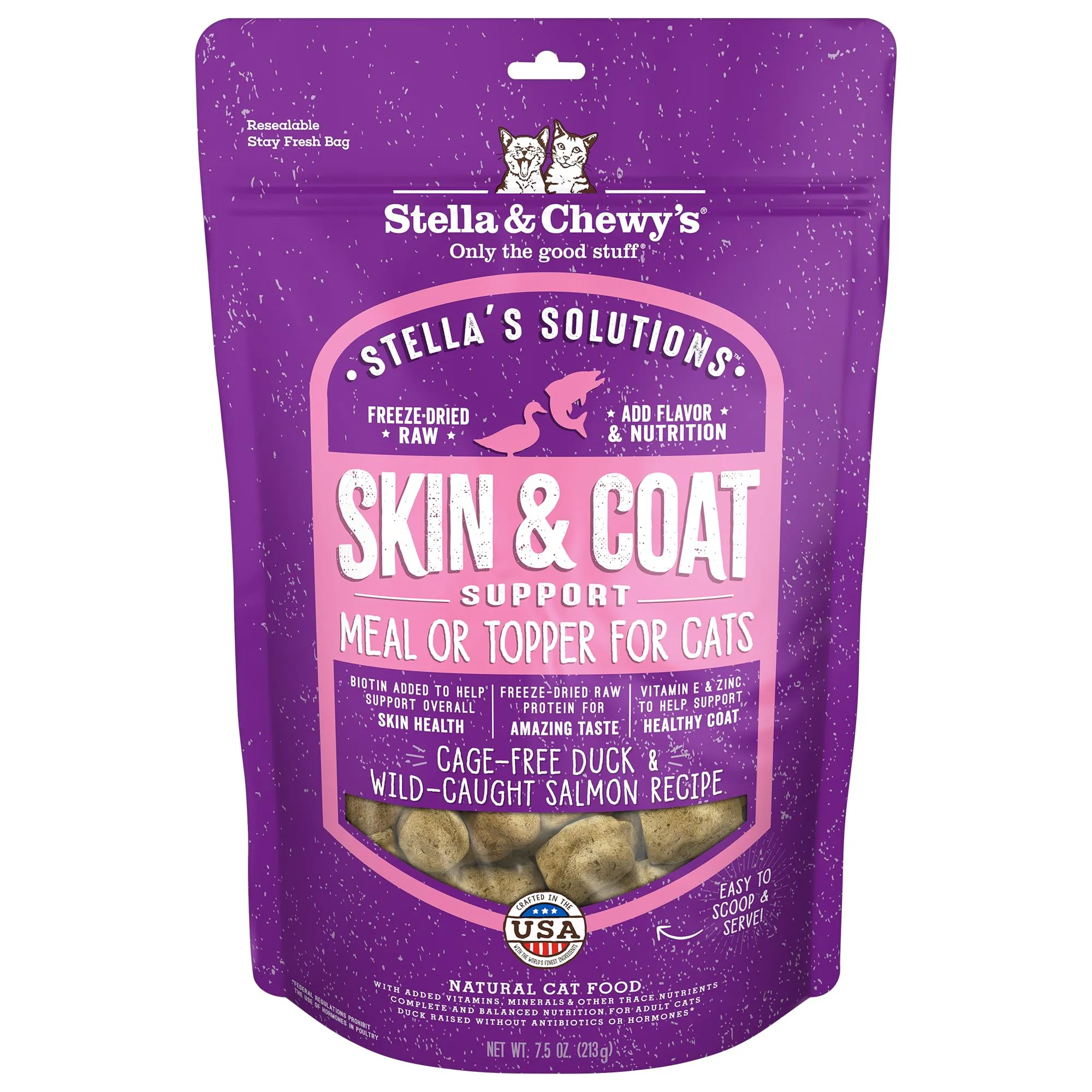 Stella & Chewy's Cat Solutions Skin & Coat Boost Freeze-Dried Duck 7.5oz