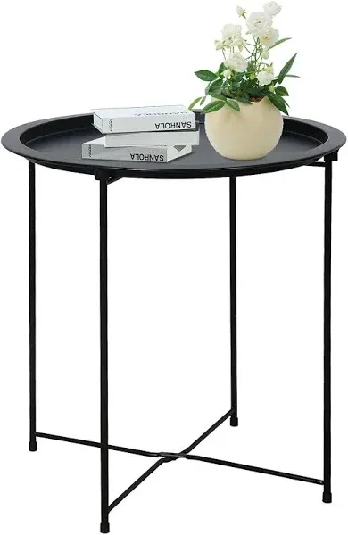 Garden 4 you End Table Set of 2, Outdoor Side Table, Small Patio Table Metal Side Table, Round Folding Side Table, for Outdoor and Living Room,Dark Blue