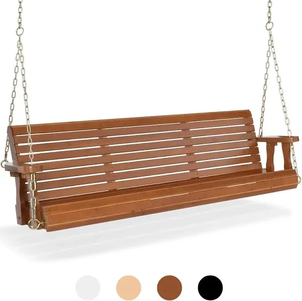 VINGLI Upgraded Patio Wooden Porch Swing for Courtyard & Garden Heavy Duty 880 LBS Swing Chair Bench with Hanging Chains for Outdoors