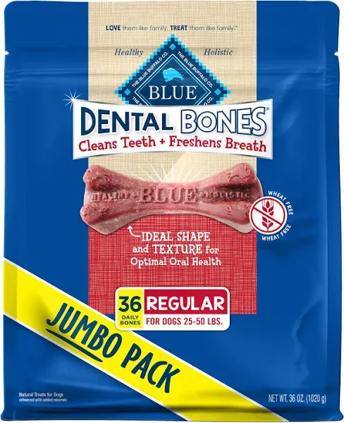 Blue Buffalo Dental Bones Large Natural Chew Dog Treats 36oz