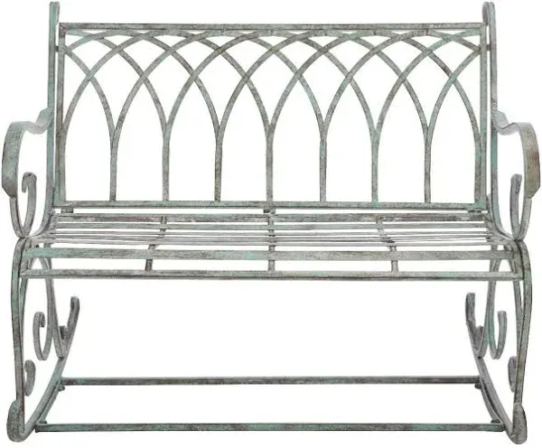 SAFAVIEH Ressi Victorian Scroll Iron Outdoor Rocking Bench.