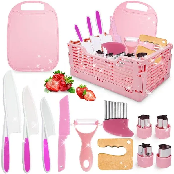 Girls Gifts Kids Knife Set for Real Cooking &amp; Basket,Gifts Toys for 3 4 5 6 7...