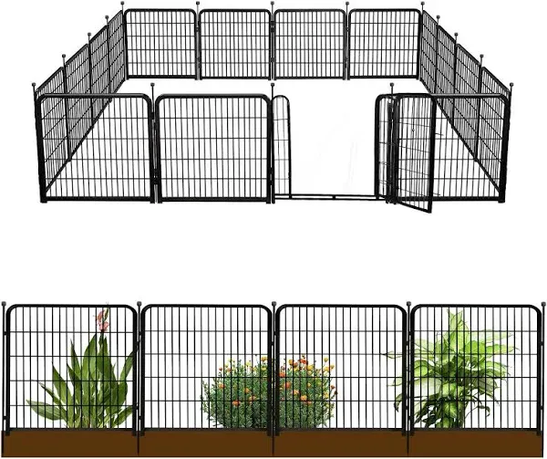 32 in(H) Decorative Garden Fence with Gate, 8 Panels Total 18 Ft(L) Heavy Dut...