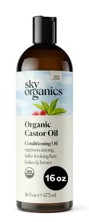  Sky Organics Castor Oil for Hair Lashes &amp; Brows 100% Pure Cold-Pressed 8 oz 