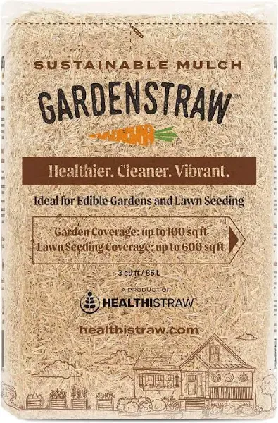 GardenStraw, 3 cu ft - All-Natural Mulch for Vibrant Gardens, Vegetables Lawn Seeding - Water-Conserving, Weed-Suppressing Wheat Straw - Sustainably Sourced, Thoroughly Cleaned