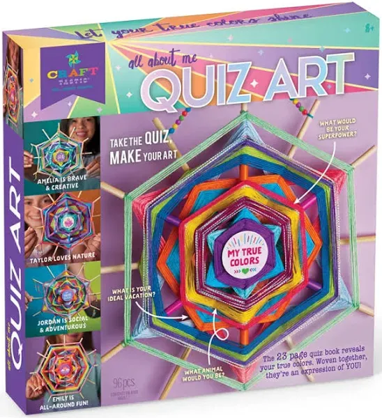 Craft-tastic – All About Me Quiz Art – Craft Kit – Answer Fun Questions to Make a Personalized Piece of Art – Ages 8+