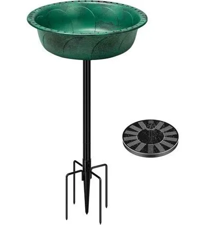 Outdoor Garden Bird Bath and Solar Powered Round Pond Fountain Combo Set