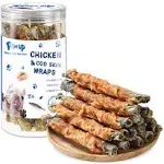 Dog Treat Chicken Wrapped Cod Skins, Training Treat for Small Dog, Healthy Chews w/Taurine, High Protein and Omega3, 12.5 oz