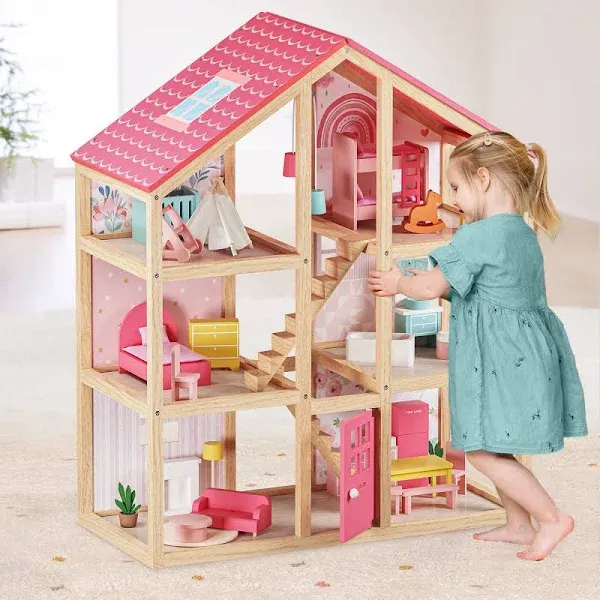 Tiny Land® Sweetwood Love Dollhouse with 30 Furniture