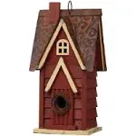 Glitzhome 12"H Red Distressed Solid Wood Cottage Birdhouse