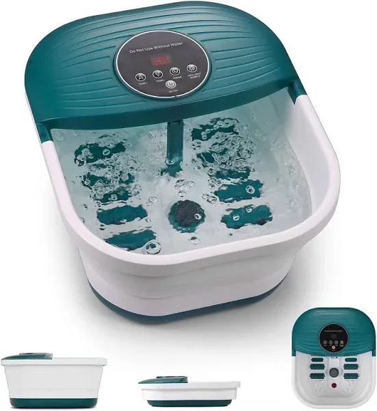  Collapsible Foot Spa Bath Massager with Heat, Bubble and Timer, 95-118℉ Green