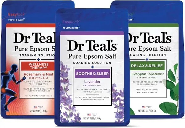 Dr Teal's Pure Epsom Salt Lavender, Eucalyptus & Wellness Trio, 3 Count - 9lbs Total