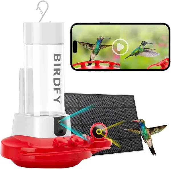 NETVUE by Birdfy Hummingbird Feeder with 2 Cameras Solar Powered - Dual Smart Cams, 2K HD Wireless for 2 Angels Close-up Bird Watching Outdoor, Instant Notifications (20Oz)