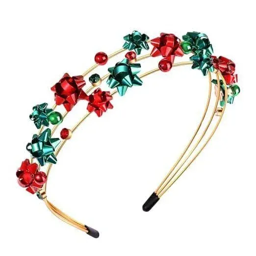 mokkia Christmas Headband for Women Holiday Headbands Red Green Xmas Bow Headband Christmas Hair Accessory Jeweled Rhine