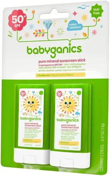 Babyganics - SPF 50+ Mineral Sunscreen Stick - 0.47 Ounce - Pack of 2