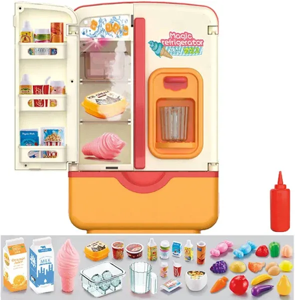 Kitchen Toys Fridge Refrigerator Ice Dispenser Pretend Play Appliance for Kids Play Kitchen Set