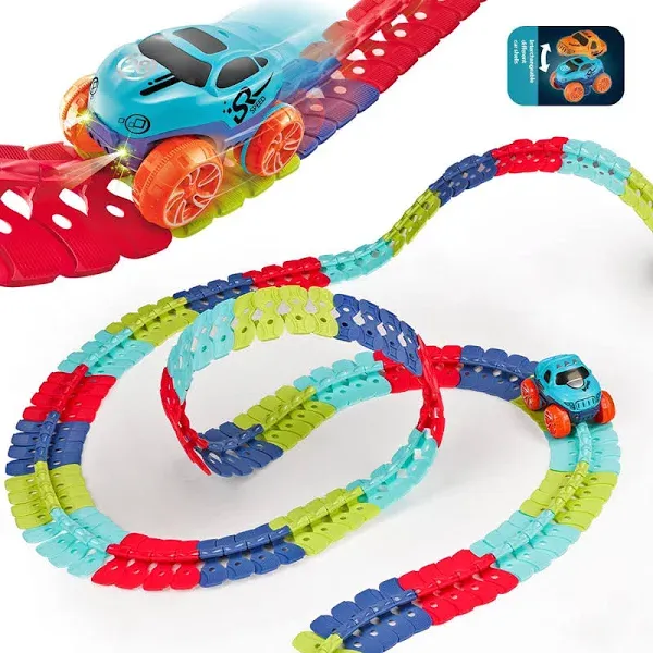 Race Track Toys for Boys Kids with LED Light-Up Race CarFlexible Changeable M...