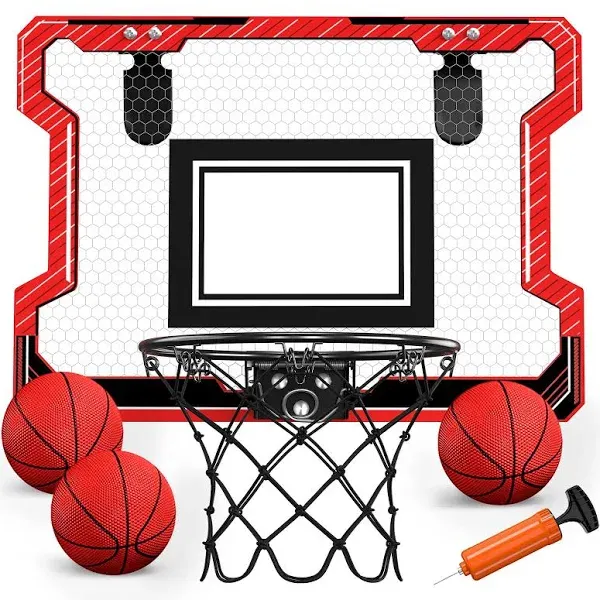 DIUSEO Indoor Basketball Hoops for Kids Over The Door Basketball Hoops Indoor LED Light Basketball Mini Hoops with 3 Balls and Electronic Scoreboard