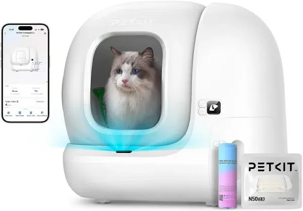 PETKIT PuraMax 2 Self-Cleaning Cat Litter Box, Automatic Litter Box with Anti-Leakage Upgrad Waterproof Litter Pad Max, Scoop-Free Litter Box Includes N50 2.0 & Trash Bags, 2.4G WiFi