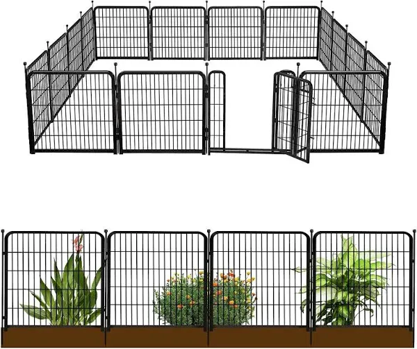 Getlay Decorative Garden Fence with Gate 8 Panels Total Heavy Duty Iron Animal Barrier Fence for Yard,Suitable for Indoor Pet