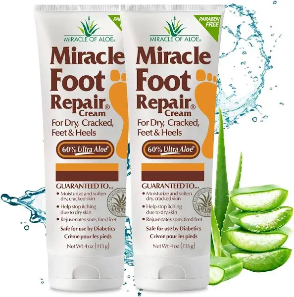 Miracle Foot Repair Cream from Miracle of Aloe, with 60% Ultra Aloe, As Seen On TV, 8 oz.