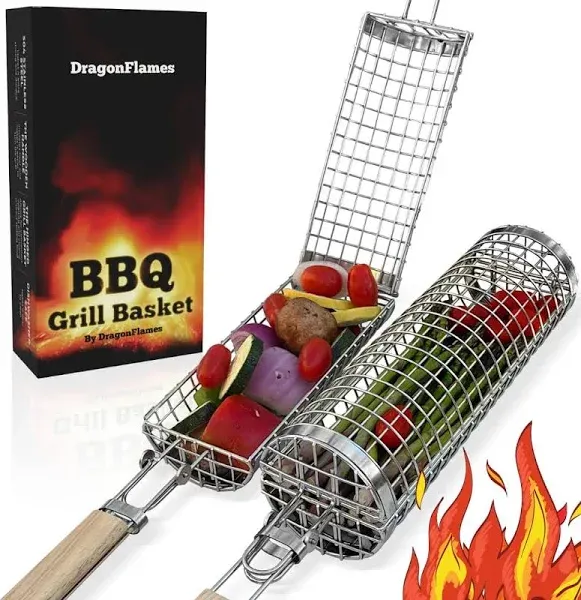 DragonFlames Grill Well 2.0 Rolling Grill Basket