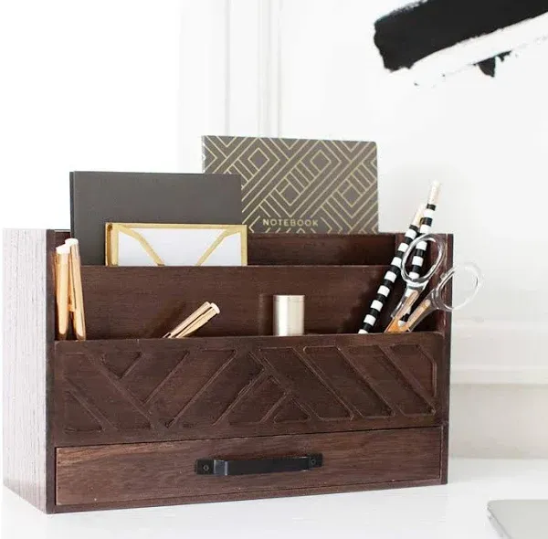 Blu Monaco Wooden Desk Organizer