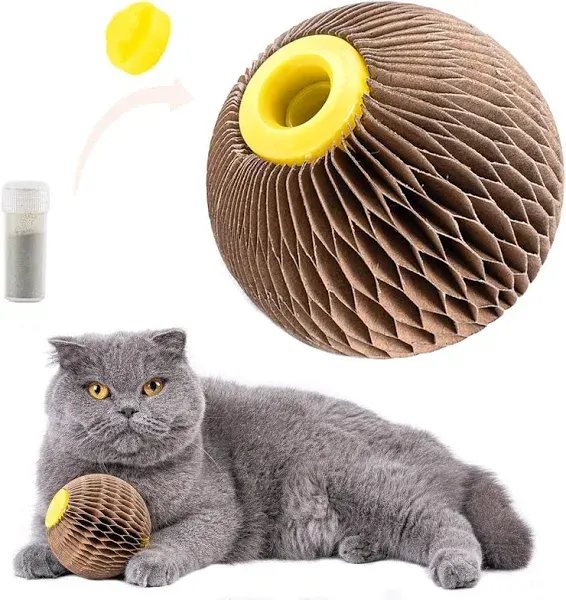 Areiia Catnip Ball Toy for Cats Catnip Refillable Scratcher Ball Kitty's Faithful Playmate Reduce Obesity and Loneliness CSB01BR