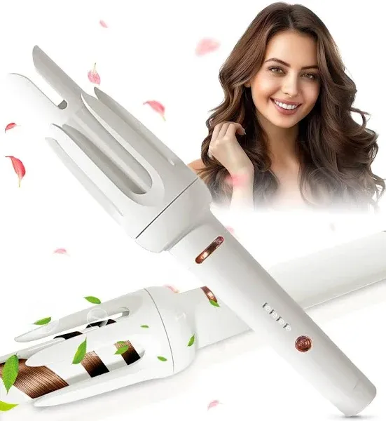 Auto Hair Curler, Automatic Curling Iron with 4 Temperature & 3 Timer, Automatic Shut-Off, Anti-Scald, Anti-Tangle Rotating Curling Wand for Hair Styling, White