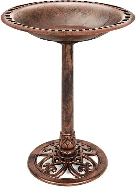 Best Choice Products Outdoor Rustic Pedestal Bird Bath Accent for Garden, Yard w/ Fleur-de-Lis Accents