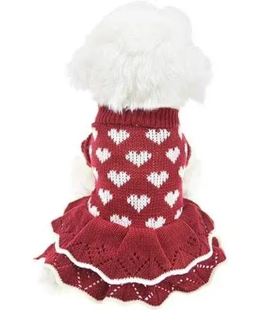 MuYaoPet Female Girl Red Winter Warm Dog Princess Dress Clothes