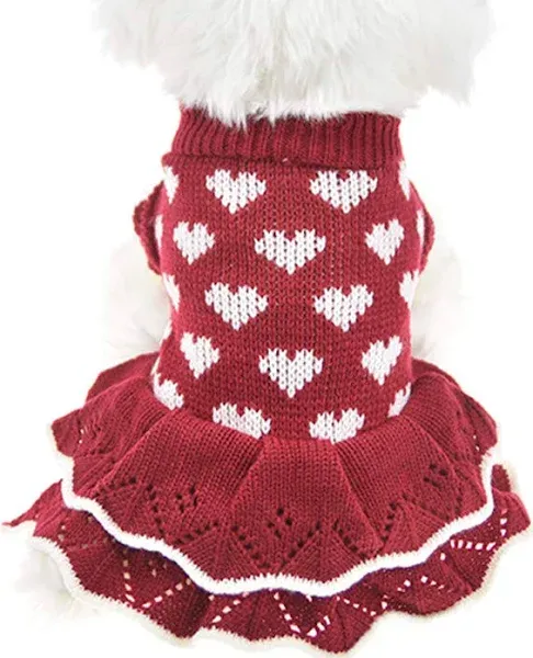 MuYaoPet Female Girl Red Winter Warm Dog Princess Dress Clothes