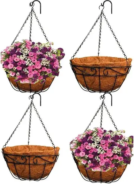 Ashman Online 16 Inch Metal Hanging Planter Basket (4 Pack)