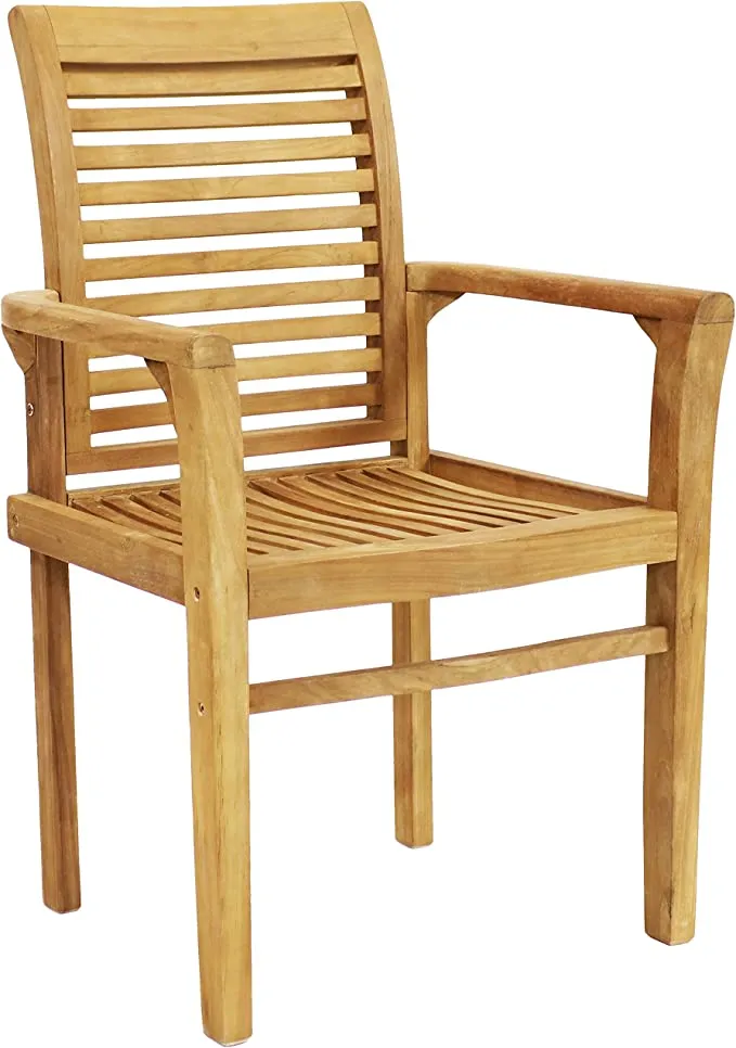 Sunnydaze Solid Teak Outdoor Slatted Armchair - Light Brown Wood Stain Finish