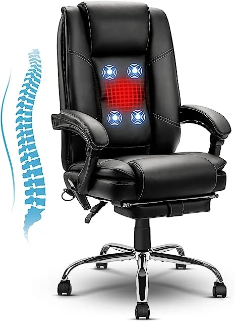 NOBLEMOOD Executive Office Chair, 4 Points Massage Desk Chair Heated Design Big and Tall Office Chair Ventilation Mesh Ergonomic Reclining Chair