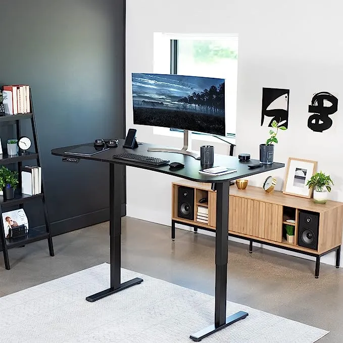 Vivo Electric 63 x 32 Stand Up Desk, Black 3 Part Table Top, Black Frame