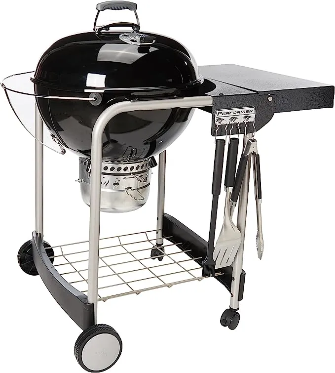 22 in. Performer Charcoal Grill in Black with Built-In Thermometer and Storage Rack