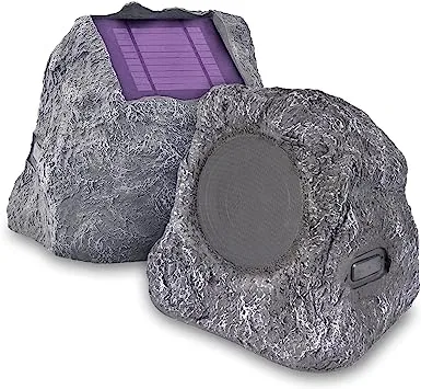 Innovative Technology Outdoor Rock Speaker Pair - Wireless Bluetooth , for Garden, Patio, Waterproof, Built all Seasons & Solar Powered with Rechargeable Battery, Music Streaming Charcoal