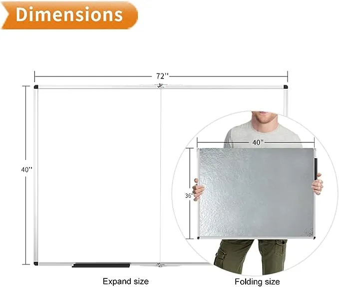 VIZ-PRO Large Dry Erase White Board/Magnetic Foldable Whiteboard, 72 x 40 Inches, Silver Aluminium Frame