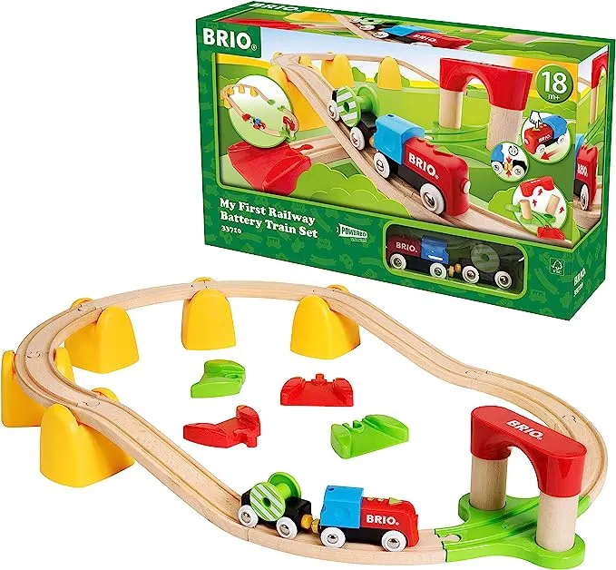 Brio World 33710 - My First Railway Battery Operated Train Set - 25 Piece Wood Train Set Toy with Accessories and Wooden Tracks for Kids Ages 18 Months and Up