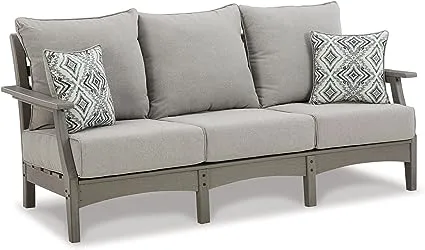 Signature Design by Ashley Visola Outdoor HDPE Patio Sofa with Cushion, Gray