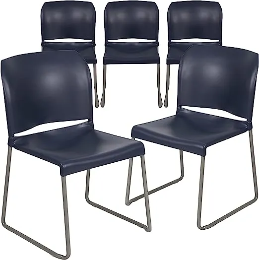 Flash Furniture 5 Pack HERCULES Series 880 lb. Capacity Black Full Back Contoured Stack Chair with Gray Powder Coated Sled Base