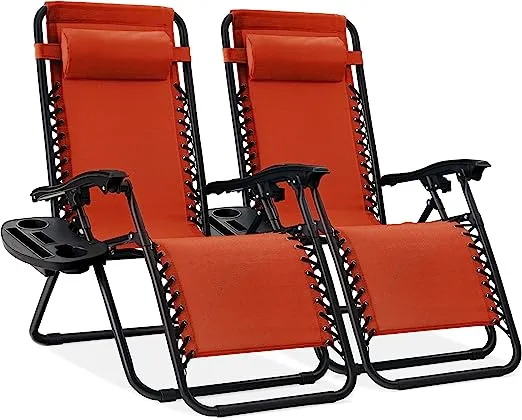 Best Choice Products Set of 2 Adjustable Zero Gravity Lounge Chair Recliners for Patio w/ Cup Holders - Burnt Orange