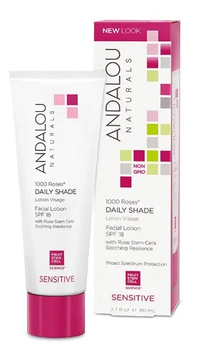 Andalou Naturals 1000 Roses Daily Shade Facial Lotion with SPF 18, 2-in-1 Hydrating & Soothing Moisturizer & Face Sunscreen, Broad Spectrum Protection, Hypoallergenic for Sensitive Skin, 2.7 Fl Oz