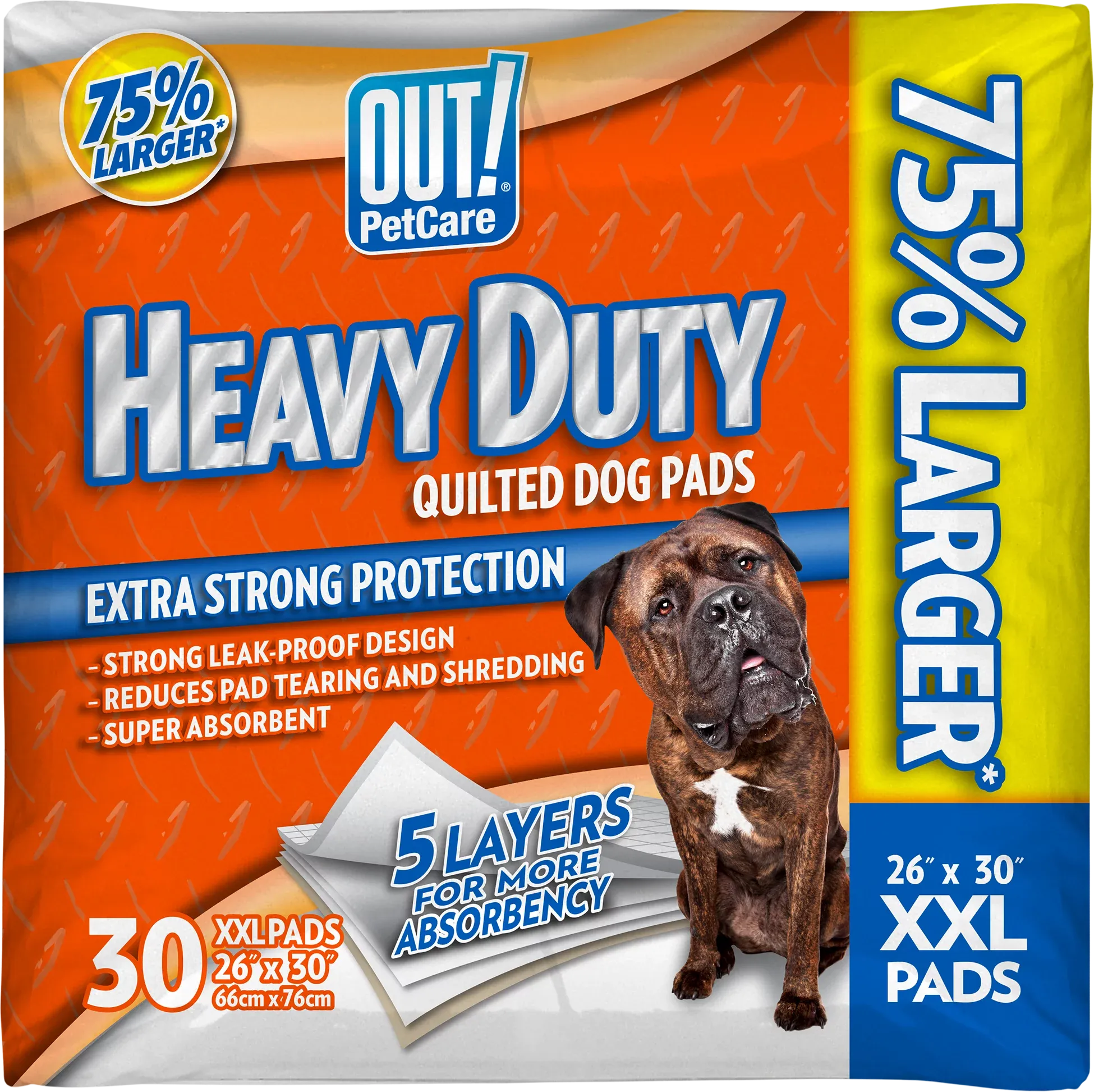 OUT! PetCare Heavy Duty XXL Dog Pads, Absorbent Pet Training and Puppy Pads, 26 x 30 Inches, 30 Pads