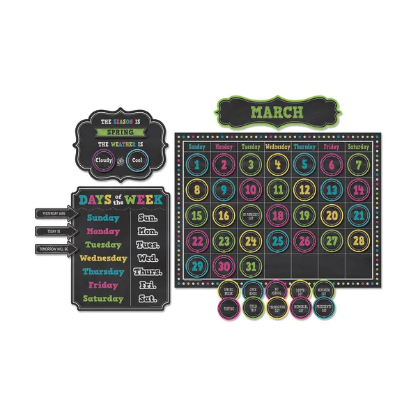 Teacher Created Resources Calendar Bulletin Board Set, 24" x 18", Chalkboard Brights