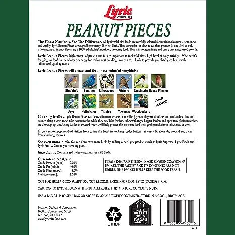 Lyric Peanut Pieces Wild Bird Seed - No Waste Bird Food - Attracts Titmice, Woodpeckers, Chickadees & More - 15 lb bag