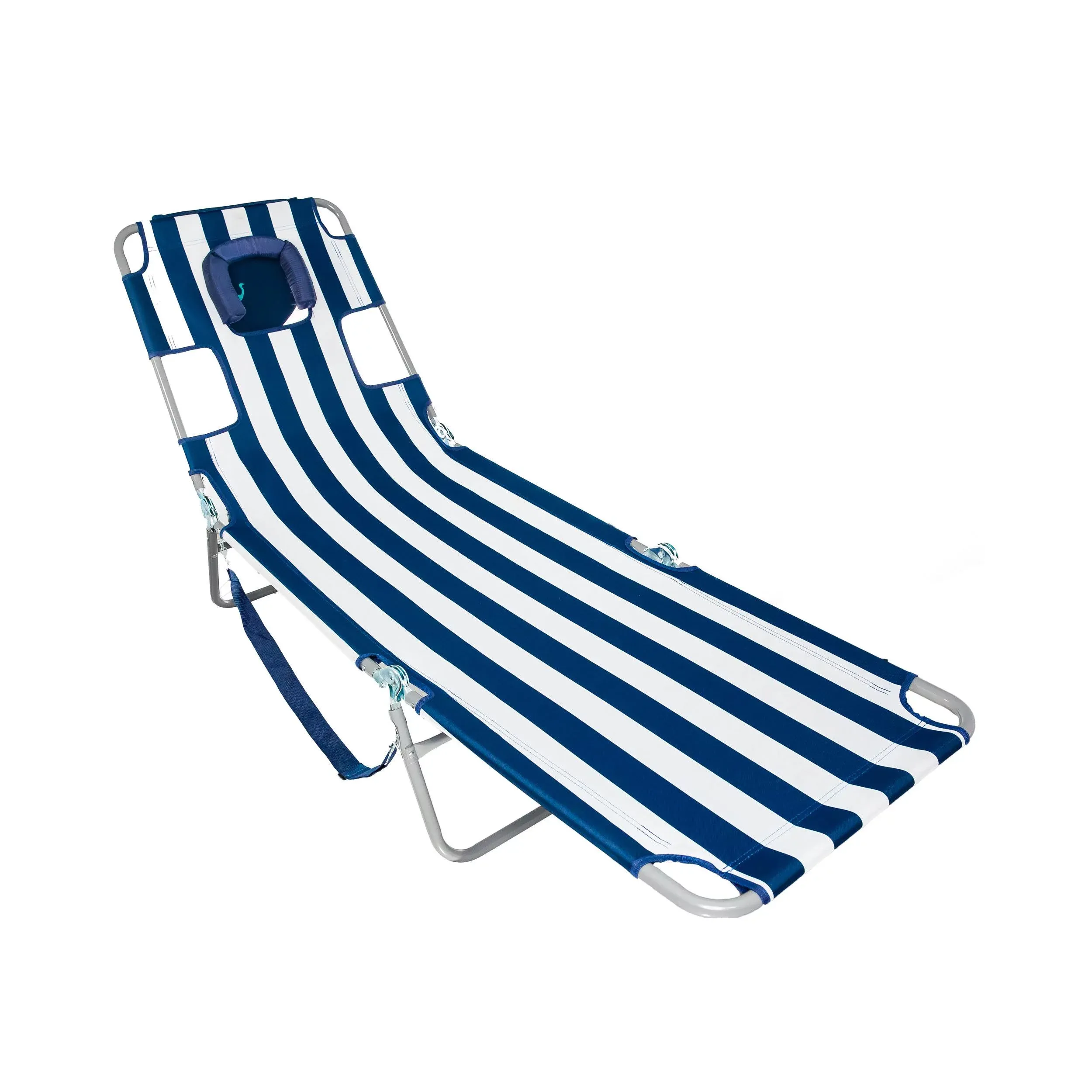 Ostrich Chaise Lounge Folding Portable Sunbathing Beach Chair Navy Stripes