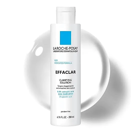 La Roche-Posay Effaclar Clarifying Solution Acne Toner with Salicylic Acid and Glycolic Acid, Pore Refining Oily Skin Toner, Gentle Exfoliant to Unclog Pores and Remove Dead Skin Cells